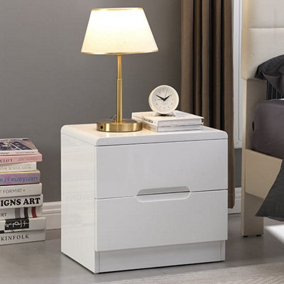 Furniture in Fashion Manhattan High Gloss Bedside Cabinet With 2 Drawers In White - image 1