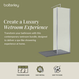 Balterley 8mm Glass Walk In Wetroom Screen And Hinged Return Screen With Chrome Profile And Grey Shower Tray - 1200 X 900mm - thumbnail 3