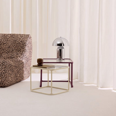 Sweeek - Set Of 2 Nesting Tables Metal And Ribbed Glass Burgundy And Ecru - Tano - image 1
