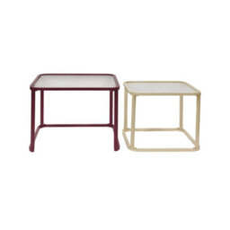 Sweeek - Set Of 2 Nesting Tables Metal And Ribbed Glass Burgundy And Ecru - Tano - thumbnail 2