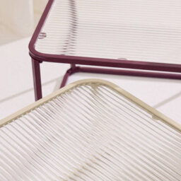 Sweeek - Set Of 2 Nesting Tables Metal And Ribbed Glass Burgundy And Ecru - Tano - thumbnail 6