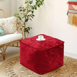 istyle mode Red Crushed Velvet Bean Bag Pouffe Foot Rest - thumbnail 2