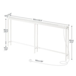 Console Sofa Hallway Table With Charging Station White 160X15X80Cm - thumbnail 2