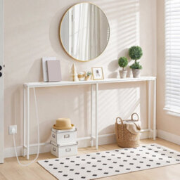 Console Sofa Hallway Table With Charging Station White 160X15X80Cm - thumbnail 4