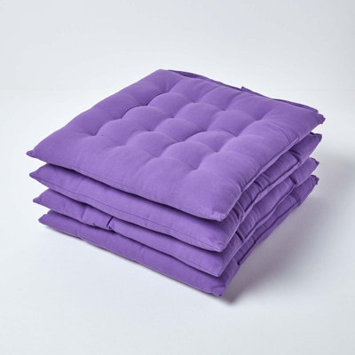 Homescapes Purple Seat Pads 100% Cotton Chair Cushions 40X40 Cm, Set Of 4 Plain Chair Pads For Dining, Kitchen Or Garden Outdoor - image 1