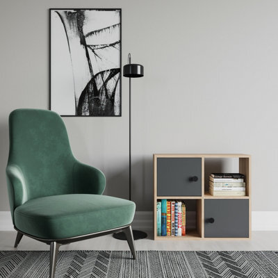 Decorotika Tuttle 2-Tier And 2 Cabinets Bookcase Oak & Anthracite Oak & Anthracite - image 1