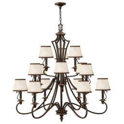 Elegant 15 Bulb Chandelier Pendant Light In Olde Bronze Finish With Led E14 40W Bulbs