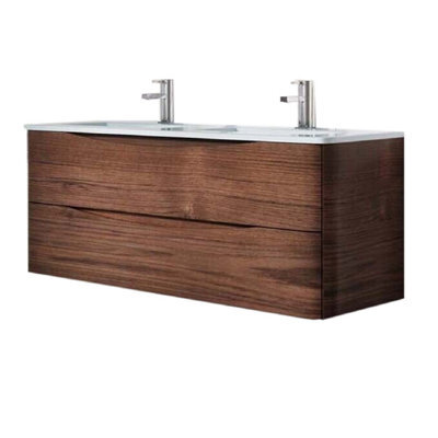 Plum&clay Eden Redwood Wall Hung Vanity Unit With White Glass Basin (W)1200mm - image 1