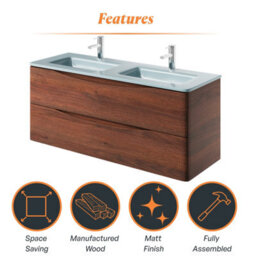 Plum&clay Eden Redwood Wall Hung Vanity Unit With White Glass Basin (W)1200mm - thumbnail 8