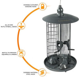 Crystals 2Pcs Garden Bird Feeder Hanging Metal Seed Nut & Fat Ball Feeding Station - thumbnail 8