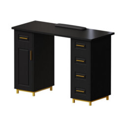 Living And Home Black Gold Manicure Table Nail Desk With 5 Drawers And Wrist Cushion, 110Cm(W) X 45Cm(D) X 75Cm(H) - thumbnail 4