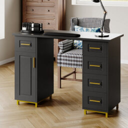 Living And Home Black Gold Manicure Table Nail Desk With 5 Drawers And Wrist Cushion, 110Cm(W) X 45Cm(D) X 75Cm(H) - thumbnail 3