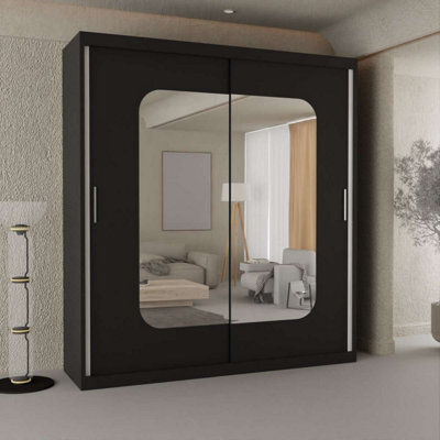 M N Furniture Ltd Wardrobe With Led Light Modern Sliding Door - Mirrored Bedroom Cabinet-120Cm,150Cm,180Cm,203Cm (Black,203Cm) - image 1