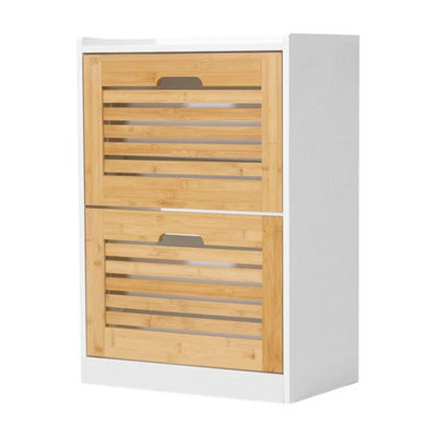 Wooden Shoe Cabinet With 2/3 Bamboo Flip Drawers And Backboard For Entryway New Wood Color 2 Doors Shoe Cabinet - image 1