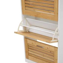 Wooden Shoe Cabinet With 2/3 Bamboo Flip Drawers And Backboard For Entryway New Wood Color 2 Doors Shoe Cabinet - thumbnail 4