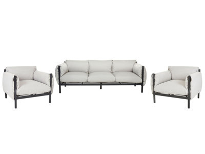 Beliani Aluminium Garden 3-Seater Sofa Set With 2 Armchairs Black Frame Light Grey Cushions - image 1