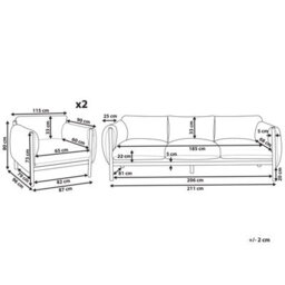 Beliani Aluminium Garden 3-Seater Sofa Set With 2 Armchairs Black Frame Light Grey Cushions - thumbnail 4