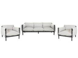 Beliani Aluminium Garden 3-Seater Sofa Set With 2 Armchairs Black Frame Light Grey Cushions - thumbnail 1