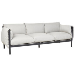 Beliani Aluminium Garden 3-Seater Sofa Set With 2 Armchairs Black Frame Light Grey Cushions - thumbnail 3