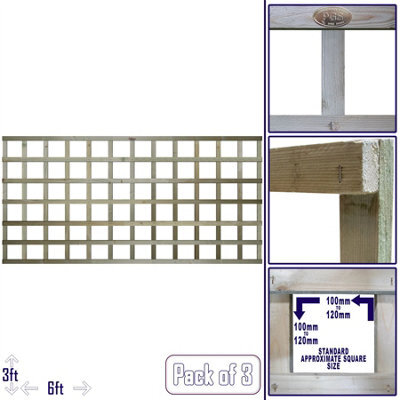Premier Garden Supplies Flat Top Wooden Trellis Panel 6Ft X 3Ft (3 Pack) Standard Square Lattice Fencing Topper Extension For Climbing Plant Support - image 1