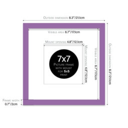 "7X7"" Purple Picture Frame - 7X7"" Square Frame With 5X5"" Mount For 7X7""/5X5"" Pictures Art Deco Style Photo Display, 1 Pack" - thumbnail 2