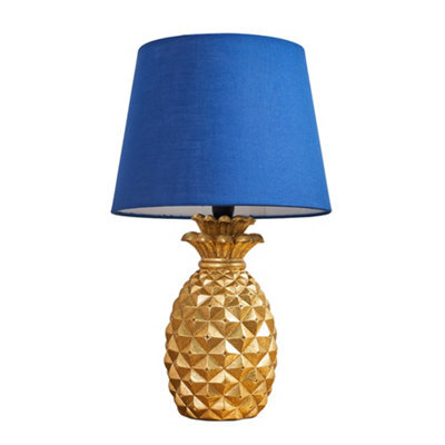 Valuelights Pineapple Design Table Lamp In Gold Effect Finish With Navy Blue Shade With 4W Led Golfball Bulb In Warm White - image 1