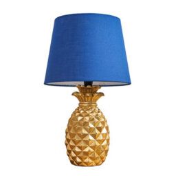 Valuelights Pineapple Design Table Lamp In Gold Effect Finish With Navy Blue Shade With 4W Led Golfball Bulb In Warm White