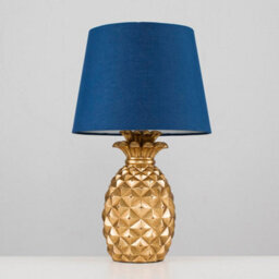 Valuelights Pineapple Design Table Lamp In Gold Effect Finish With Navy Blue Shade With 4W Led Golfball Bulb In Warm White - thumbnail 4
