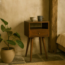 Wyld Haus Olbia Mini Chestnut Mango Wood Bedside Table With Drawer - thumbnail 1