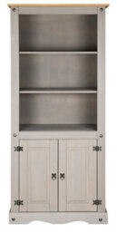 Mews Corona Bookcase 2 Door Grey Display Cupboard 3 Book Shelves Solid Mexican Pine - thumbnail 1