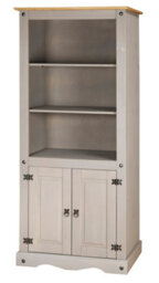 Mews Corona Bookcase 2 Door Grey Display Cupboard 3 Book Shelves Solid Mexican Pine - thumbnail 4