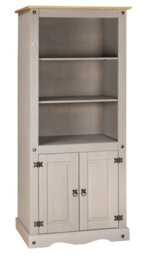 Mews Corona Bookcase 2 Door Grey Display Cupboard 3 Book Shelves Solid Mexican Pine - thumbnail 5