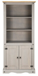 Mews Corona Bookcase 2 Door Grey Display Cupboard 3 Book Shelves Solid Mexican Pine - thumbnail 2