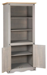 Mews Corona Bookcase 2 Door Grey Display Cupboard 3 Book Shelves Solid Mexican Pine - thumbnail 3