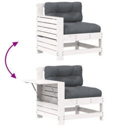 Berkfield Garden Armrest Sofa With Cushion White Solid Wood Pine - thumbnail 7