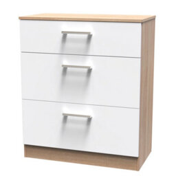Devon 3 Piece Bedroom Set (Wardrobe, Chest & Bedside) In White Matt & Bardolino Oak - Ready Assembled - thumbnail 3