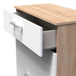 Devon 3 Piece Bedroom Set (Wardrobe, Chest & Bedside) In White Matt & Bardolino Oak - Ready Assembled - thumbnail 4