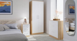 Devon 3 Piece Bedroom Set (Wardrobe, Chest & Bedside) In White Matt & Bardolino Oak - Ready Assembled - thumbnail 8