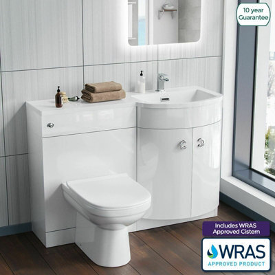Nes Home Debra White 1100 mm P-Shaped Vanity Unit Right Hand Sink And Toilet Bathroom Furniture - image 1
