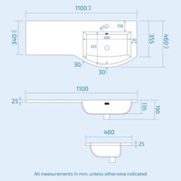 Nes Home Debra White 1100 mm P-Shaped Vanity Unit Right Hand Sink And Toilet Bathroom Furniture - thumbnail 7