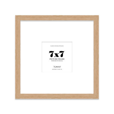 "7X7"" Oak Picture Frame - 7X7"" Square Frame With 4X4"" Mount For 7X7""/4X4"" Pictures Moderrn Style Thin Edge, 1 Pack" - image 1