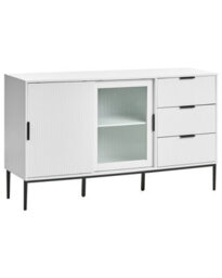 Wyld And Coco Nova Living White Mdf Sideboard - 2 Sliding Doors, 3 Drawers, Mirrored Front, Gloss Finish - thumbnail 3