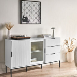 Wyld And Coco Nova Living White Mdf Sideboard - 2 Sliding Doors, 3 Drawers, Mirrored Front, Gloss Finish - thumbnail 2