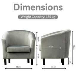 MCC Direct Velvet Fabric Tub Chair Armchair Club Chair Dark Grey By Mcc - thumbnail 7