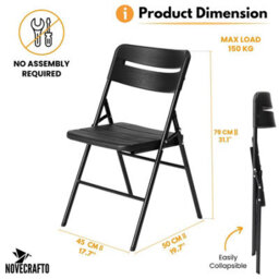 Novecrafto Heavy Duty Folding Chair Set Of 2 Pcs (79 X 45 X 50 Cm) Hdpe Plastic Top & Powder Coated Steel Frame, Indoor & Outdoor Use - thumbnail 2