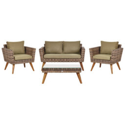 Beliani Garden Lounge Set With Table 4 Seater Vittoria Pe Rattan Olive Green - thumbnail 1