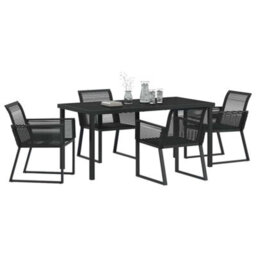 Berkfield Garden Dining Set 5 Pcs Black Poly Rattan - thumbnail 3