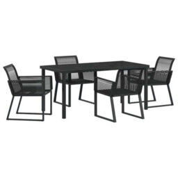 Berkfield Garden Dining Set 5 Pcs Black Poly Rattan - thumbnail 2