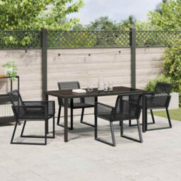 Berkfield Garden Dining Set 5 Pcs Black Poly Rattan - thumbnail 4