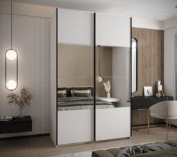 Arte Elegant Trosa Iv White Finish Sliding Door Wardrobe H2450mm W1600mm D640mm Mirrored Doors, Ten Shelves, Hanging Rail - thumbnail 2
